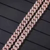 13mm Iced Pink and rose gold cuban Link Chain Choker Necklace Gold Cuban Link Gold Silver Cubic Zirconia Jewelry212K