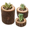 Stump ljushållare 3pcs / set pelare rustik träd trä ljusstake mini blomkruka utomhus trädgårdsuckulenter blomkruka