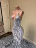 صورة حقيقية حورية البحر الفضة المساء الفساتين الرسمية 2020 الرسن الترتر لايس الدانتيل 3D الوردة الزهور طويلة القطار عارية الذراع