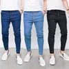 Men's Jeans 3 Colors Mens Fashion Elastic Waist Tight Denim Pants Ripped Distressed Slim Pencil