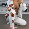 VERTVIE Pantaloni sportivi stampati a farfalla Pantaloni a vita alta da donna Pantaloni larghi da corsa Pantaloni sportivi da donna elastici Streetwear