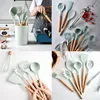 Advanced silicone wooden handle 12 piece set cooking tool set kitchen chef set with storage box spatula spoon kitchen baking cooking tools