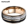 Rose Gold Mens Womens Ring Tungsten Carboneto Casamento Banda Com Fibra De Carbono Meteorito Inlay Noivado Nova Jóias Comfort Fit CX200609