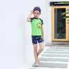 어린이 소년 수영복 만화 공룡 소년 반바지 캡 3PCS 세트 어린이 수영 정장 여름 해변 의류 (6) DW4969 디자인 탑