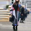 패션 여성 겨울 스웨터 따뜻한 디자이너 모직 코트 디자인 X-긴 혼방 모직 패치 워크 자켓 윈드 브레이커는 양털 캐주얼 재킷 인쇄