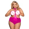 Plus Size Exotische Halter Bodysuit Novelty Party Kostuum Glanzende Open Buste Leotard Sexy Dames Lingerie Stripper One Piece Clubwear