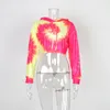 Женская мода Tie Dye Print С капюшоном Короткие толстовки Сексуальный пуловер с длинным рукавом Повседневная спортивная укороченная верхняя куртка Осень New3327109