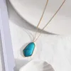 Fashion Blue Turquoise Natural Stone Pendant necklace gold plated long chain Necklaces for women jewelry