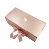 Custom Rose Gold Cardboard Flat Folding Hair Extension Paper Packaging Gift Box With Ribbon