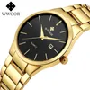 Relojes HOMBRE 2020 WWOOR золотые часы Мужчины Роскошные мужские кварцевые наручные часы Бизнес из нержавеющей стали Водонепроницаемые Авто часы Дата CX200804