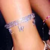 Hip Hop Fashion Butterfly Tennis Chain Anklets for Women 3A Zircon Brilliant 2020 أحدث مجوهرات