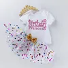 INS Baby Tutu Dot Skirt + letter print Romper + Crown Headband 3pcs/set Girls Birthday Photography Dress Kids Princess Party Clothe M2449