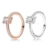 ローズゴールドメッキCzダイヤモンドの結婚指輪女性の女の子ギフトジュエリーのためのPandora 925銀の輝くスクエアハロリングハローリング