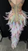 Models Catwalk Dresses Colorful Crystal Sequins Pearls Feather Slit Long Dress Sexy Stage Wear Prom Birthday Celebrate Singer Danc277M