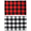 Plaid Placemat Juldekoration Röd Svart Plaid Table Bestick 44 * 29cm Plate Place Matduk Xmas Hem Party Decorations GGA3562-2