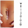 Rvs Zirkoon Lange Dangle Ronde Rhinestone Navel Belly Ring Button Bar Barbell Ringen Piercing Reverse Sieraden