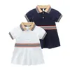 abiti firmati per ragazze bambini estate striscia lepal cotone pieghettato abito bambini manica corta cotone principessa abbigliamento S2091