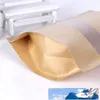Buste barriera contro l'umidità alimentare di 14 misure Busta sigillante per imballaggio Busta Doypack in carta Kraft marrone con finestra trasparente