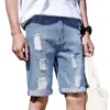 New Casual Clothing Ripped Hole Blue Short Pant Men Knee Length Denim Cotton Boys Summer Jeans Shorts Man