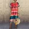 Kortärmad tryckta Kvinnor Klänning Mode Trend Sommar Ny Casual Round Neck Print Loose Dress Designer Kvinna Lång Sektion Plus Storleksklänning