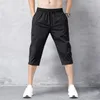 Men's Long Shorts Men's Shorts Summer Breeches 2020 Thin Nylon 3/4 Length Trousers Male Bermuda Board Quick Drying Beach Black