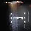 Bathroom LED Shower Set Modern Luxury Large Thermostatic Diverter Mixer SPA Mist Waterfall Rainfall Ceiling Shower With Massage Body Spray