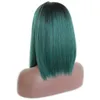 Green Lace Front Wigs Dark Roots Ombre Green 2 Tone Color Short Bob Wig Heat Resistant Fiber Synthetic Hair Glueless Lace Wigs for Women