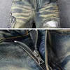 Jeans pour hommes Livraison 2021 Serpent Brodé Rétro Denim Slim Skinny Trous PU Cuir Patchwork Stretch Pants248i
