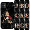 Custom Letter Customized Initial Marble Flowers Black Silicone Phone Case Cover For iPhone 11 Pro Max X XS Max XR 6 6S 7 8 Plus