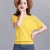 Manches courtes été Pull mode Cool tricoté haut pour femme femme jaune haute qualité tricot Pull dames corée casual Pull