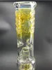 17.3Inch 18mm Joint Glass Water Bongs Hookahs Yellow Spiral Tube Recycler Dab Rig with Downstem Bowl