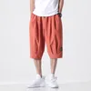 Erkek Pantolon 4 Renk Erkek Yaz Şort Kırpılmış Pantolon Düz Renk Nefes Elastik Bel Cep İpli Tulum Rahat Moda M-8X