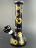 Svart glas vatten Bongs hookahs 10inches Guldmönster Olja DAB Rigger 18mm fog för rökning Tillbehör