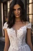 Neue Designl Applikationen Spitze V-ausschnitt Cap Sleeve Tüll Perlen A-linie Brautkleider 2020 Boho Brautkleid vestido de noiva
