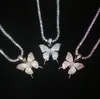 Ожерелье с подвеской в форме бабочки 14K, 9 мм, розовая кубинская цепочка с кубическим шармом, розовая теннисная цепочка, ожерелье с цирконием, мужские ювелирные изделия в стиле хип-хоп229s