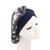 女性少女クロスツイストフラワープリントワイドターバンナイト寝台帽がんキャップファッションヘアアクセサリー