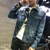 Moda-Novo 2019 estilo punk romance lobo bordado rebite jeans jaqueta masculina jaquetas jeans streetwear jaqueta jeans slim