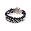 Mens hip-hop smycken 110g Vikt rostfritt stål med svart läder lejon / varg armband bangle 19mm bred 9 tum