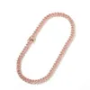 9mm Iced Out Women Choker Halsband Rose Gold Metal Cuban Link Full With Pink Cubic Zirconia Stones Chain Jewelry2383