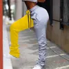 Female Stacked Running Sweatpants Women Drawstring Streetwear Patchwork Colored Pants High Waist Pants Casual Trousers 2020