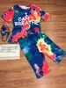 I Can't Breathe Tute da donna Tie-dye Stampa lettere Girocollo Pantaloncini + Pantaloni con maschera Pantaloncini sportivi Due pezzi Abbigliamento GGA3550-6