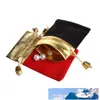 Bolsas de embalaje de joyería de terciopelo pequeño Bolsas con cordón Bolsas de regalo de boda Rojo y negro 4 tamaños para elegir 50 piezas / lote