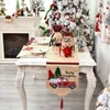 Sedia natalizia Decorazione da tavolo Reticolo Lino Copri bottiglia di birra per vino Buon Natale Capodanno Fornitura decorativa per cucina