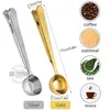 High Quality Stainless Steel Coffee Spoon with Clip 2-in-1 Measuring Coffee Scoop Bag ClipTea Scooper Food Storage Sealing Clip Wholesale