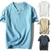 Été Hommes Casual Baggy Manches courtes Slim Muscle Coton Ligne Col V Bouton-Front T-shirt Couleur Solide Tops1