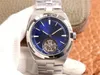 8f utomeuropeisk första Tourbillon Montre de Luxe Mens Watch 42.5mm Manual Movement Blue Sungrain Dial Fine Steel Case Mechanical Watches armbandsur