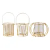 Golden Geometric Candle Holder med bärbart handtag och glascylindermetalltråd Lantern Party gynnar bröllopscenterstycken