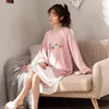 2020 Jesień Koreański Bawełna Długie Rękaw Nocny Dla Kobiet Cute Cartoon Sleepwear Femme Night Dress Home Dress Nightdress Nighty