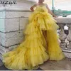 Puffy Ramiączek Prom Dresses Wysokie Niski Wielopiętrowy Tulle Vestidos De Novia Princess Girls Party Dress Custom Made Evening Sukienka Tani