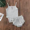 Ensemble 2 pièces pour nouveau-né fille et garçon, vêtements en coton solide, Camisole sans manches, body sans manches, short à volants, tenues 9282683